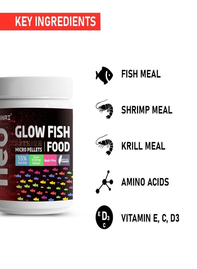 TUNAI Glow Widow Fish Food | 40G | 55% Protein for Strong Tissue Growth| 600 Microns Slow Sinking Aquarium Guppy Food (600 Microns Granules) - All Life Stages - Image 4